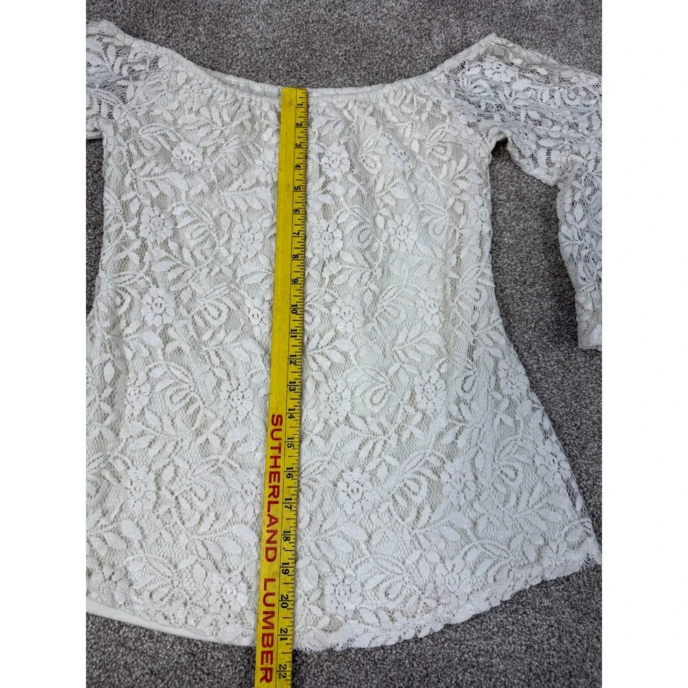 Entro‎ Women Cream Floral Lace Off Shoulder Bell Sleeve Ruffle Top T3119 Large